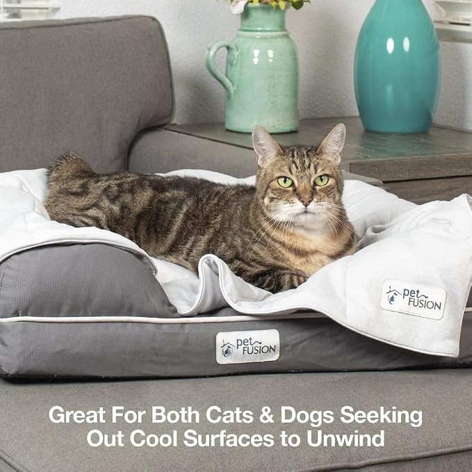 PetFusion Premium Cat and Dog Cooling Blanket. Lightweight Pet Blanket | Machine Washable | Multiple Sizes: for Pets Small to Extra-Large | Multiple Colors: Grey and Brown