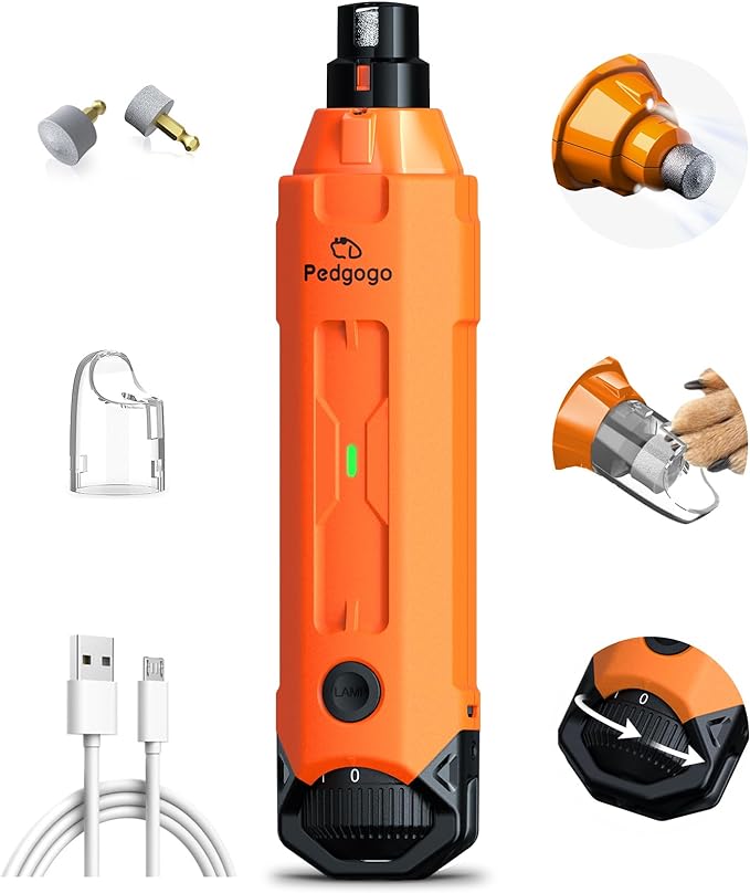 6-Speed Dog Nail Grinder & 3 Grinding Heads Super Quiet 45dB with 2 LED Lights 12000RPM Pet Nail Grinder& 3 Grinding Ports Dog Nail Trimmer for Large Medium Small Dogs with Dust Cap