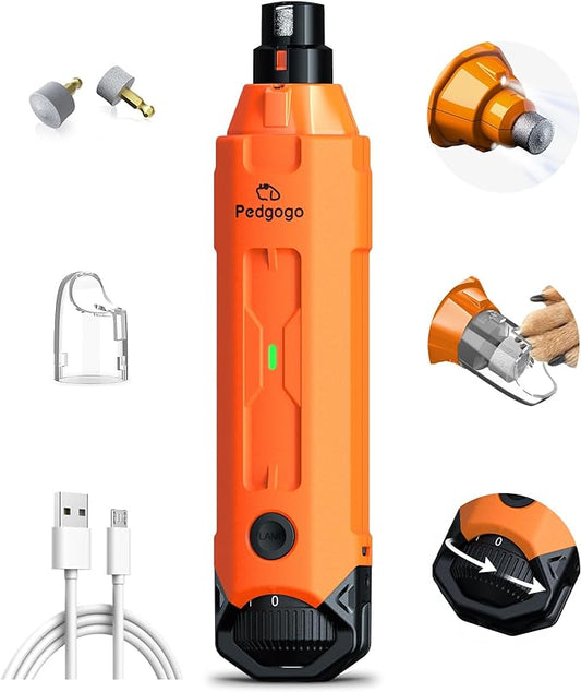 6-Speed Dog Nail Grinder & 3 Grinding Heads Super Quiet 45dB with 2 LED Lights 12000RPM Pet Nail Grinder& 3 Grinding Ports Dog Nail Trimmer for Large Medium Small Dogs with Dust Cap