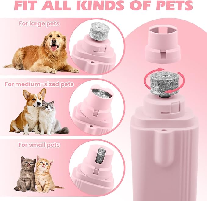 2-in-1 Dog Nail Grinder & Dog Nail Clippers Trimmers, Dogs Trimmer with LED Light + Splash Guard + Storage Case, Pet Claw Clippers for Dogs Cats, USB Rechargeable (Pink)
