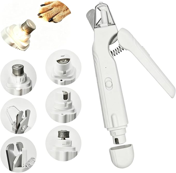 Quiet 2 in 1 Dog Nail Clippers & Cat Claw Trimmers,USB Rechargeable Claw Clippers for Small Medium Dogs and Cats,Cordless Safe Guard Nail Grinder with LED Lights White