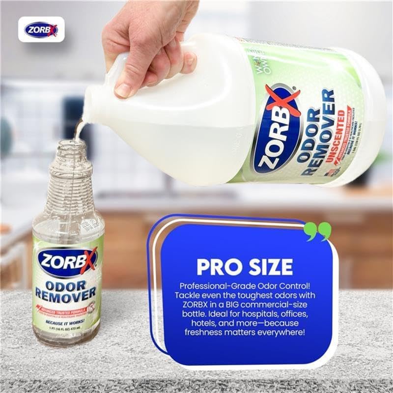ZORBX Unscented Odor Remover 128 Oz Refill, Hospital-Grade Formula