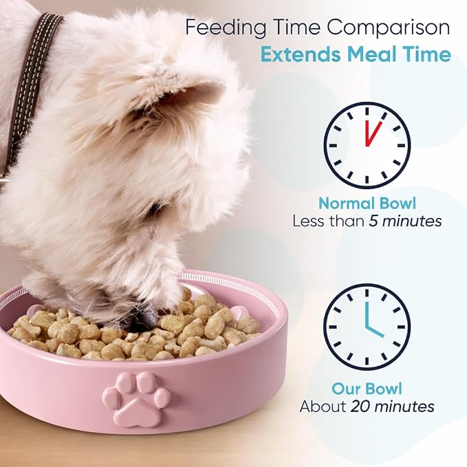 Slow Feeder Dog Bowls – 1.5-Cup Ceramic Dog Bowl Slow Feeder – Microwaveable Dog Slow Feeder for Small and Medium Dogs – Lead and BPA-Free Ceramic Pet Bowl – Pet Feeder for Fast Eaters