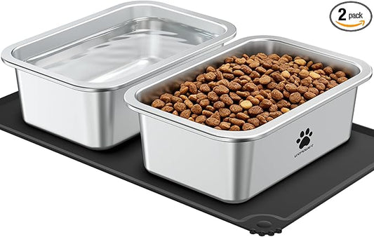 URPOWER 2 Pack 1.25 Gallon Large Dog Water Bowl, Thickened Stainless Steel Dog Water & Food Bowls with Non-Slip Mat, Spill-Proof Metal Pet Bowl Set for Medium, Large, X-Large Dogs, Indoor/Outdoor Use