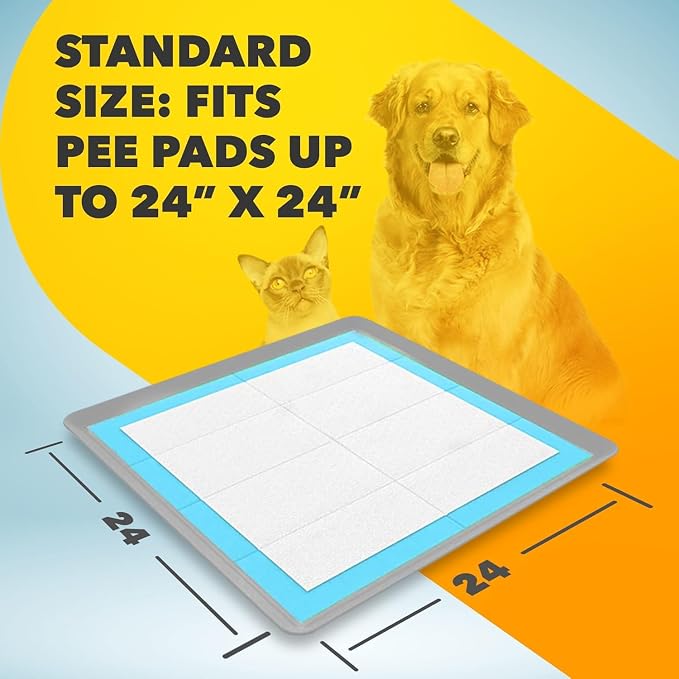 TidyFriend Dog Pee Pad Holder Tray - Fits Up to 24” x 24” Pee Pad Holder for Dogs - Stable Grip, Raised Edges, Quick-Wipe Silicone Surface Dog Pad Holder for Indoor Flooring Protection (Light Grey)