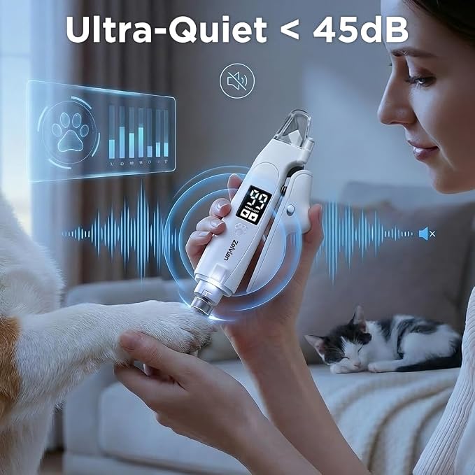 2-in-1 Dog & Cat Nail Clipper and Grinder, LED Light, USB-C | Low-Noise Motor, Safety Lock, Nail Catcher, 3 Grinding Ports and Rechargeable Design for Cats, Small and Medium Dogs
