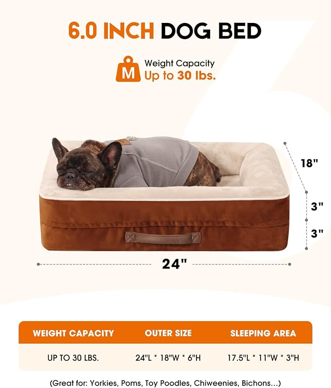 Upvilla Orthopedic Dog Bed, Four-Sided Cushioned Egg-Shaped Foam Dog Sofa, Waterproof Removable Cover, Cat Bed with Non-Slip Base, Small Pet Bed,Brown