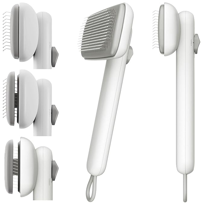 Self Cleaning Shedding Brush Grooming Tool for Long and Short Haired Dogs Cats Deshedding Hair Removal (White)
