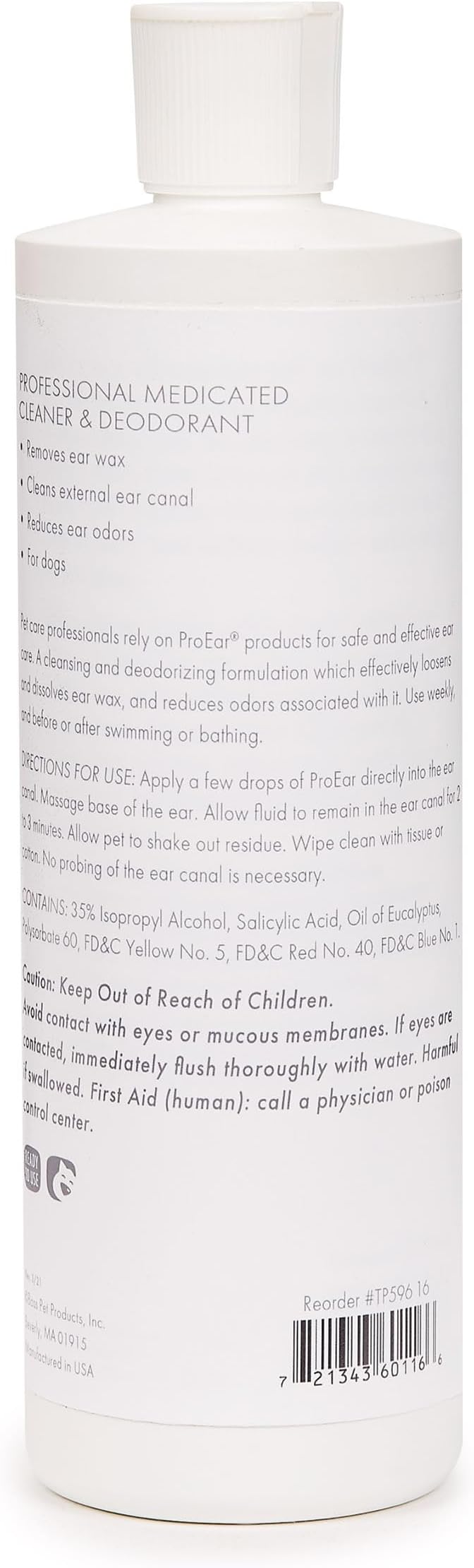 Top Performance ProEar Professional Medicated Ear Cleaners — Versatile and Effective Solution for Cleaning Dog and Cat Ears, 16 oz. | For cleaning dog and cat ears