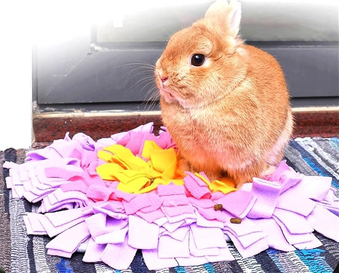Pet Fleece Snuffle Mat Square Shape Foraging Mats Interactive Feeding Toy Anti Slip Slow Feeder Treat Dispenser for Dog Rabbit Guinea Pig (Purple/Pink/Yellow)