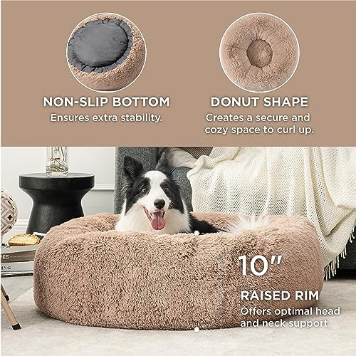 Bedsure Calming Dog Beds Large Sized Dog Donut Washable Pet Bed,36ins Camel
