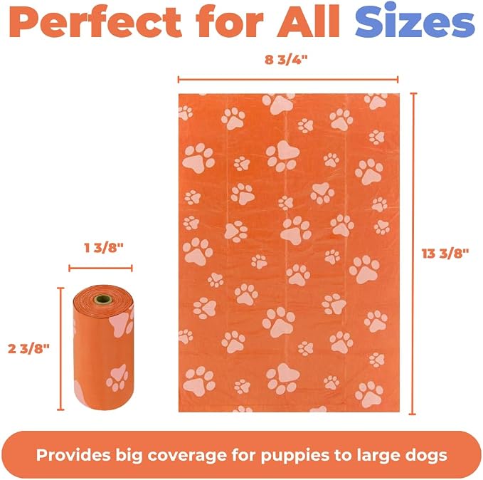 Best Pet Supplies Dog Poop Bags for Waste Refuse Cleanup, Doggy Roll Replacements for Outdoor Puppy Walking and Travel, Leak Proof and Tear Resistant, Thick Plastic - Orange, 150 Bags