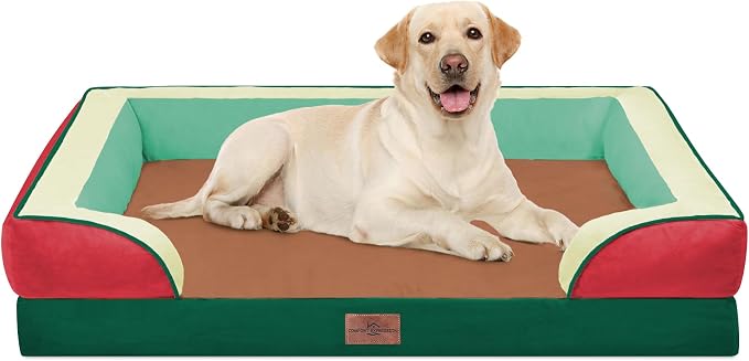 Comfort Expression Orthopedic Dog Bed for Extra Large Dogs with Bolster | Waterproof Dog Couch Bed with Washable Cover & Non-Slip Bottom, Supportive Egg Crate Foam XL Pet Bed, 42x30 Inch