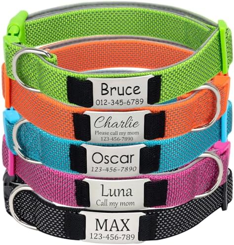 Personalized Dog Collars, Nylon Fully Reflective Dog Collar with Name Tag, Soft Padded - Custom Dogs Collars for Small, Medium, and Large Dogs&Pet