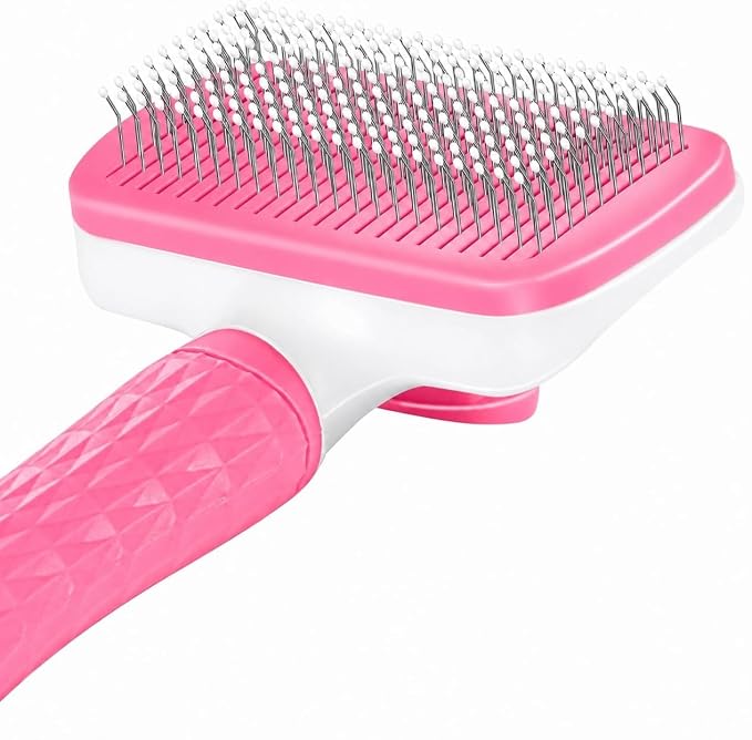 Generic Pink Cat grooming brush, Pet hair brush with Massage Particles, Self Cleaning Dematting Comb for Dogs and Cats, Easy to Use, Ergonomic Handle Design