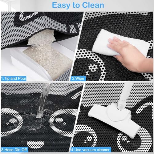 Bienbee Cat Litter Mat, 46"x27" Jumbo Litter Mat Double Layer Litter Trapping Mat,Reduces Tracking and Keeps Floors Clean, Black Cat XL