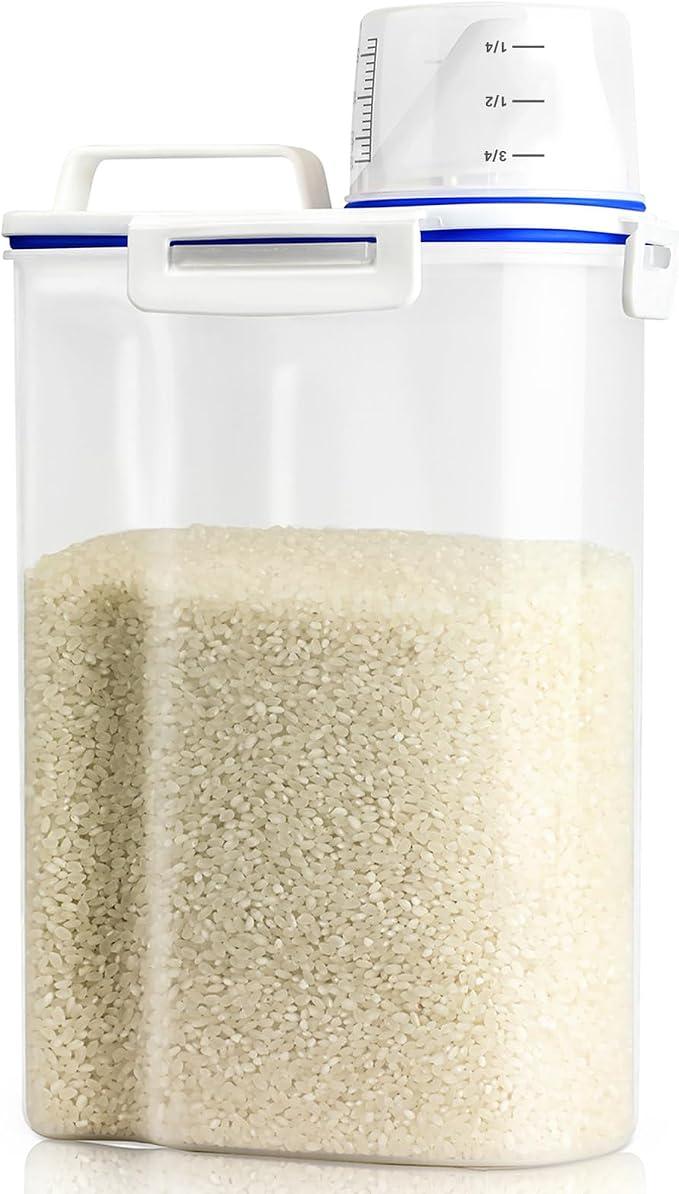 Viretec Rice Storage Container, 3 to 5Lbs Dry Food Airtight Container, Pet Dog Cat Food Canister, BPA Free Clear Plastic Kitchen and Pantry Organization Bin for Oatmeal, Grain, Cereal, Pasta, Flour