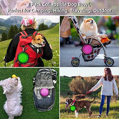 Kytely Large Collapsible Dog Bowls 2 Pack, 34oz Foldable Dog Travel Bowl, Portable Pet Water Food Bowl with Clasp, Pet Cat Feeding Cup Dish for Traveling, Walking, Hiking (Green+Purple)