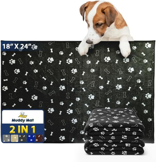 Muddy Mat® Washable Pee Pads for Dogs, Super Absorbent Reusable Puppy Pads–100% Waterproof Pee & Potty Training Pads for Pets, Non-Slip Dog Pads for Crates, Playpens and Floors - 2 Pack, Black 18"x24"