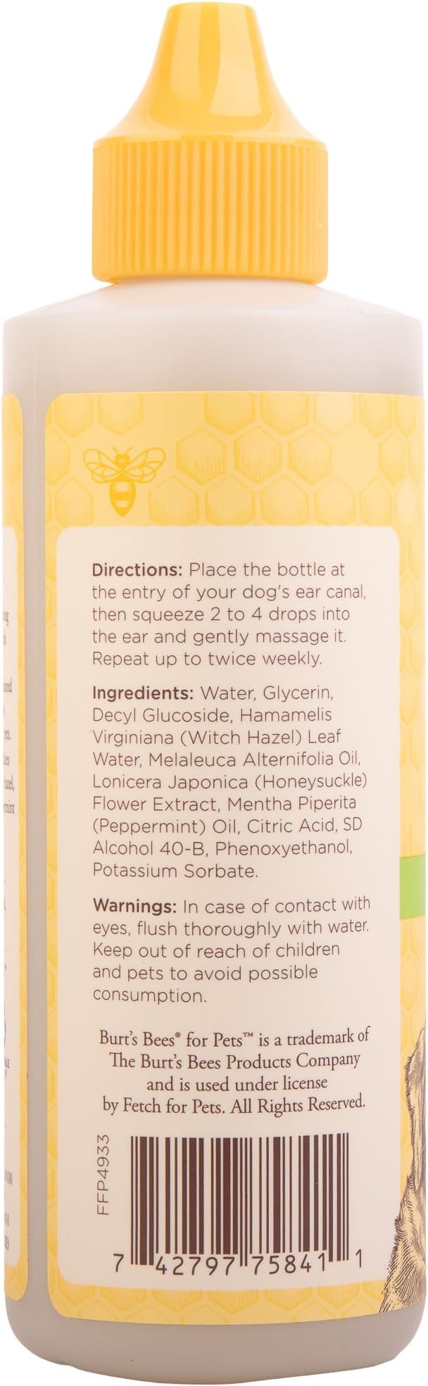 BURT'S BEES FOR PETS Dog Ear Cleaner, Peppermint & Witch Hazel, 4 Fl Oz | 99.7 percent natural origin formula, gentle ear cleaning solution, for routine daily grooming, all dogs