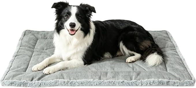 Reversible Dog Crate Mat for Large Dogs,Oxford & Fleece, 35"x22",Light Gray | 1.2" Fill Preserves Crate Height,Fleece Cozy,Wipes Clean,Splash-Proof,Machine Washable, Folds Flat For 30" Wire Crate & Go
