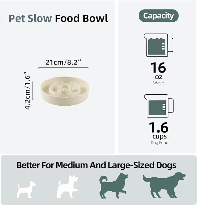 Havniva Ceramic Slow Feeder Dog Bowls, 1.6 Cups Dog Bowl Slow Feeding for Medium Breed, 8.2inch Puzzle Dog Food Bowl Slow Feeder Non-Slip Anti-Gulping and Anti-Choking Reduces Bloating