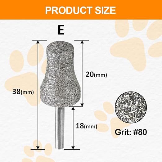 Diamond Rotary Pet Nail Grinder Bits Dog Nail Grinder Replacement Head - 1/8" Replacement Grinder Wheel for Animals Nail Care(E)