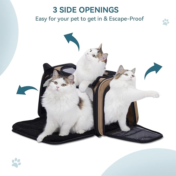 PETSFIT Pet Carrier for Cat, Small Dogs, Dog Carrier Airline Approved, TSA Approved Soft Cat Carrier for Travel, Small Animal Carrier for Pets Under 12 Lbs, Khaki