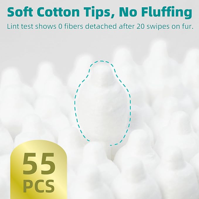MEDUWEDU Pet Cotton Swabs, 55 Count｜Gourd-Shaped Tips｜Soft Cotton & Paper Stick｜Dog & Cat Ear Cleaner Swabs｜Safe Grooming Tool for Pets