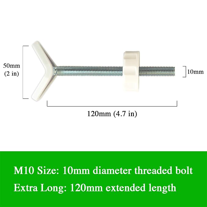 Extra Long M10 (10mm) Stair Banister Adapter Y-Spindle Rods 2 Pack for Pressure Mounted Baby and Pet Safety Gates (10mm, White)
