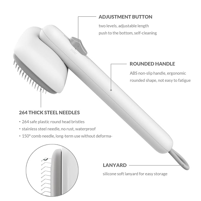 Self Cleaning Shedding Brush Grooming Tool for Long and Short Haired Dogs Cats Deshedding Hair Removal (White)