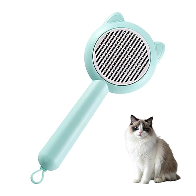 Cat Deshedding Brush, Self Cleaning Slicker Brush for Cats Dogs, Pet Grooming Tool for Shedding Hair Removal, Undercoat & Long Short Hair (Green)
