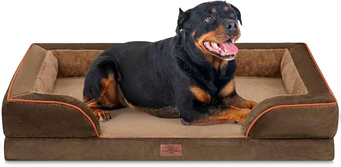 Comfort Expression Orthopedic Dog Bed for Extra Large Dogs with Bolster | Waterproof Dog Couch Bed with Washable Cover & Non-Slip Bottom, Supportive Egg Crate Foam XL Pet Bed, 48x30 Inch