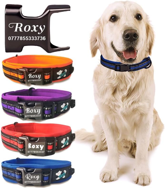 Dog Collar Personalized Reflective Nylon Collar Adjustable Soft & Breathable Pet Collars with Name & Phone Number for Small Dogs Medium Dogs Large Dogs (Purple, L)