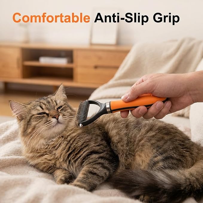 Dual-Sided Pet Grooming Comb for Dogs & Cats, 2026 New 2‑in‑1 Professional Pet Grooming Brush Deshedding Dog Brush, Dematting Comb Undercoat Rake for Dogs Long Haired Pet Grooming Tool (2, Orange)