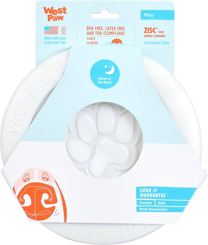 WEST PAW Zogoflex Zisc Dog Flying Disc, High Flying Aerodynamic Disc for Dogs Puppy – Lightweight, Floatable Disc for Fetch, Tug of War, Catch, Play – Doubles as Food/Water Bowl, Large 8.5", Glow