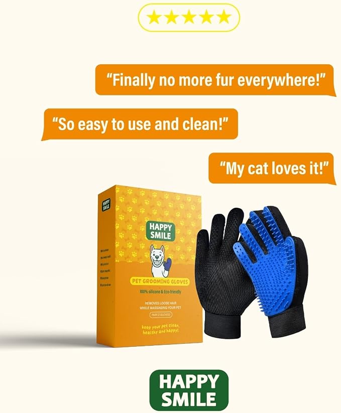 Dog Grooming Gloves – Pet Hair Remover for Dogs & Cats – Deshedding Glove for Shedding Fur, Bath & Massage – Silicone Brush for Short & Long Hair – 1 Pair