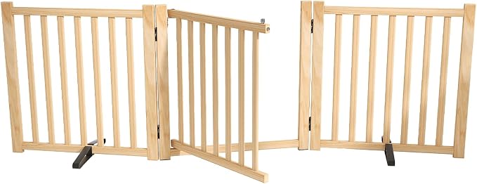 YOCAN Non-Painted Wooden Freestanding Dog Gates with Door for The House,Doorways, Stairs,Wood Dog Fences Indoor Pet Gate,Step Over Fence-3 Panel H:23"