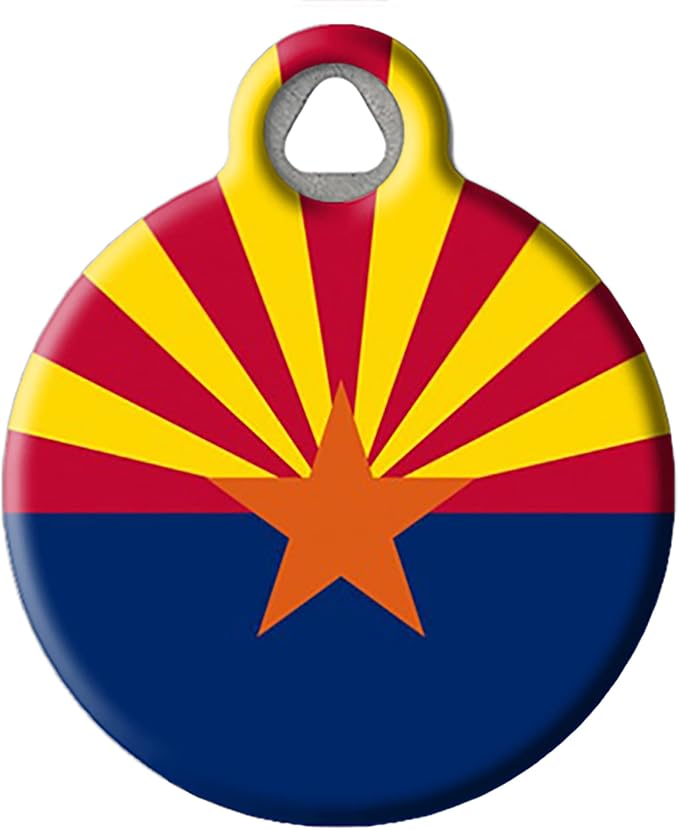 Arizona State Flag Personalized Pet ID Tag for Dogs and Cats, Silent Polymer Coated Stainless Steel Arizonan Flag Nametag - Large 1.25" Diameter