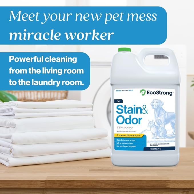 Eco Strong Pet Stain and Odor Remover - Pet Odor Eliminator, Urine Destroyer for Dogs, Pet Urine Enzyme Cleaner | Jasmine Bloom - 128 oz