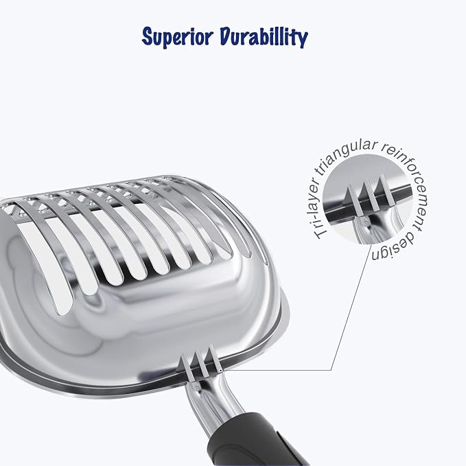 WePet Cat Litter Scoop, Aluminum Alloy Sifter, Kitty Metal Scooper, Deep Shovel, Long Handle, Poop Sifting, Kitten Pooper Lifter, Durable, Heavy Duty, for Litter Box