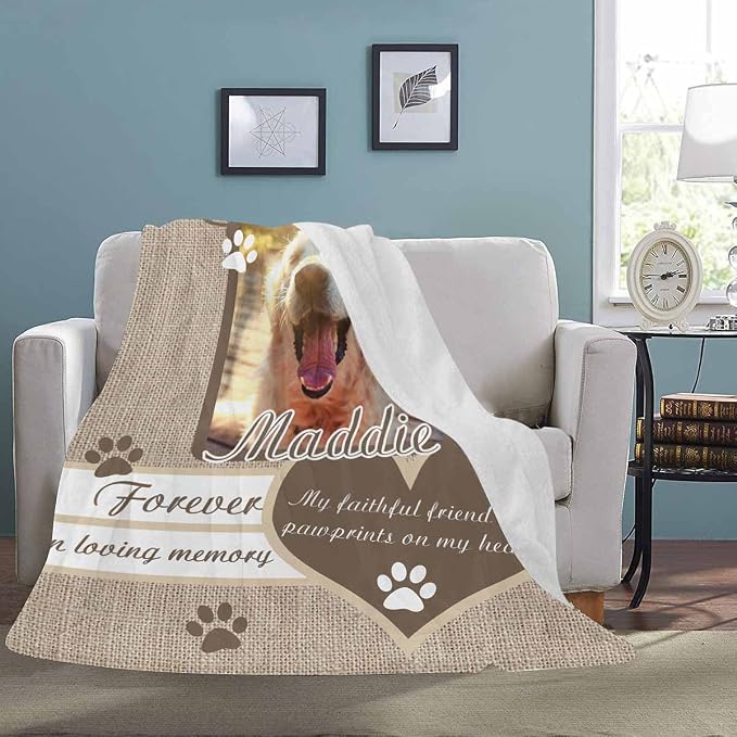 Custom Photo Blanket Best Memorial for Your Pets - Personalized Cozy Fleece Throws Blanket with Picture Upload for Dogs Cats Family Friends