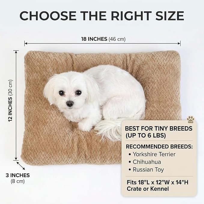 18 Inch Dog Crate Bed for Small Dogs and Puppies,Washable Puppy Crate Pad for Dog Cages,Soft Jacquard Flannel Kennel Mat with Anti-Slip Bottom,Fluffy Dog Bed for Toy Breeds,Khaki