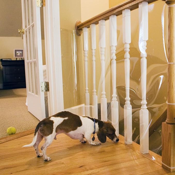 Cardinal Gates KS15 Banister Shield Protector - Clear Indoor Banister Guard for Babies - Shatterproof Plastic Banister Guard for Pets - Made in The USA - 15 Feet Roll