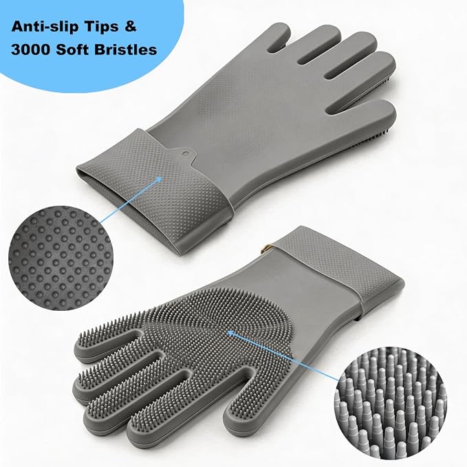 3PCS Dog Bath Brush Set | Dog Washing Gloves with Shampoo Brush, Dog Scrubber with Adjustable Handle, Pet Shower Brush for Bath, Massage and Grooming