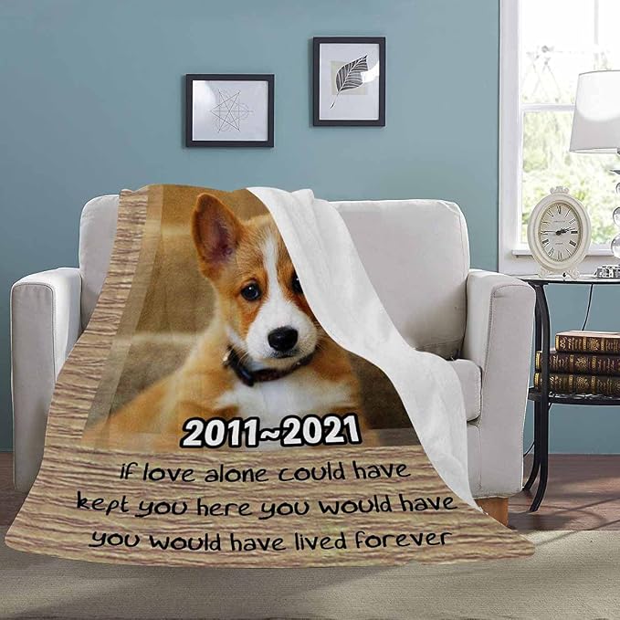 Custom Photo Blanket Best Memorial for Your Pets - Personalized Cozy Fleece Throws Blanket with Picture Upload for Dogs Cats Family Friends
