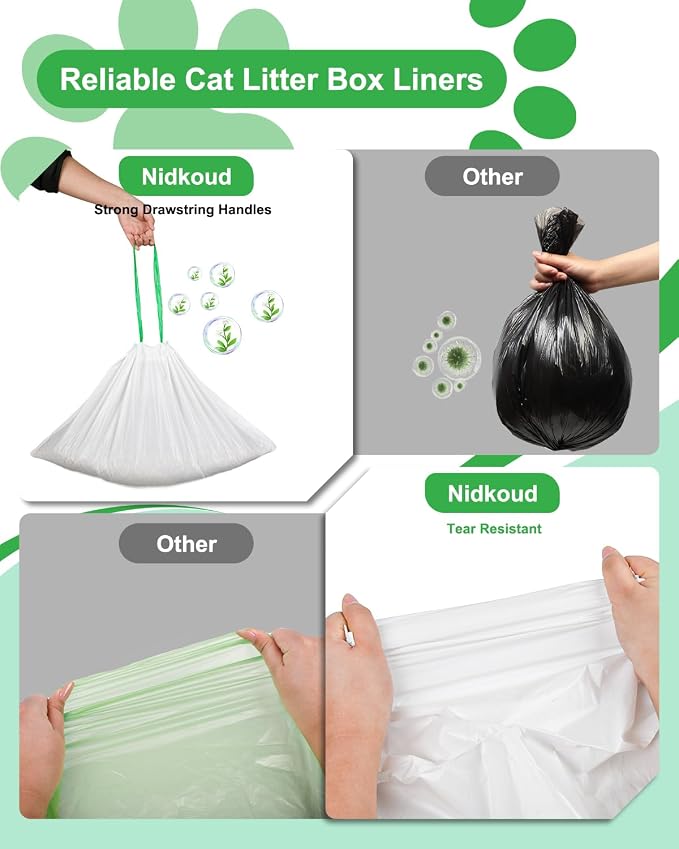 140 Count Cat Litter Box Liners for Automatic Litter Box, Pre-Separated Easy-Dispense Waste Bags with Drawstring, Heavy Duty Leak-Proof Liners Compatible with Litter-Robot 4/5/3, 25.2"x15.7"