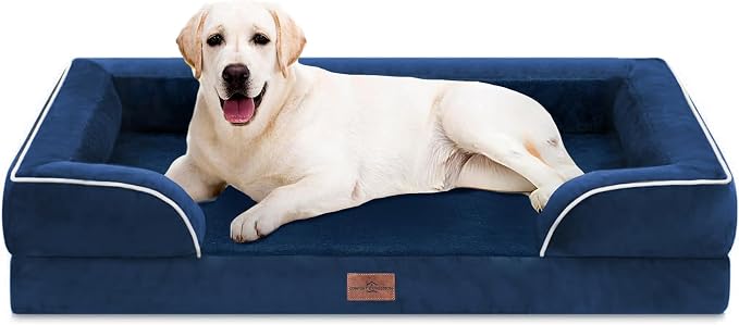 Comfort Expression Orthopedic Dog Bed for Extra Large Dogs with Bolster | Waterproof Dog Couch Bed with Washable Cover & Non-Slip Bottom, Supportive Egg Crate Foam XL Pet Bed, 45x35 Inch