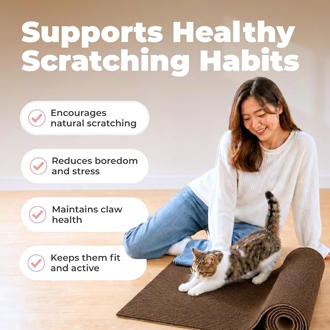 Best Pet Supplies Catify Cat Scratcher, Fun Interactive Scratchers, Posts, Poles, Claw Safe, Furniture Saver Indoor Play Support Natural Cat Behaviors Heavy Duty - Brown Mat - L: 39"