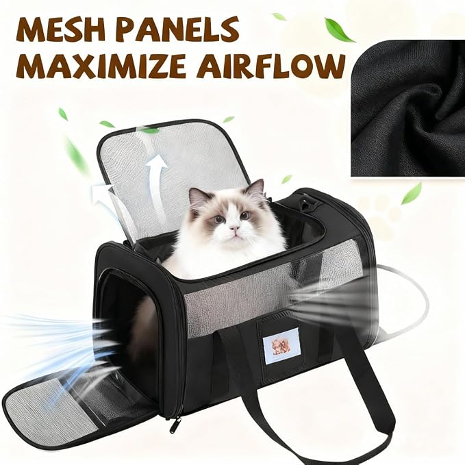 Soft Cat Carrier for Pets Up to 25 lbs, Cat Pet Travel Bag with Padded Shoulder Strap and Detachable Cat Food Bowl, Pet Dog Carriers for Small Dogs and Puppies, Travel Carry, Black